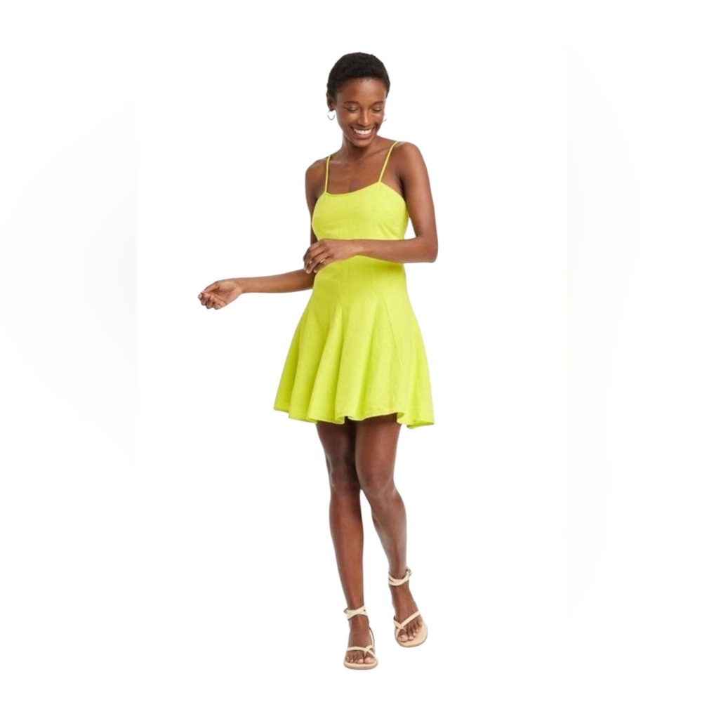 A New Day Women's Beach Bungalow Linen Mini Dress Lime nwot Multiple sizes